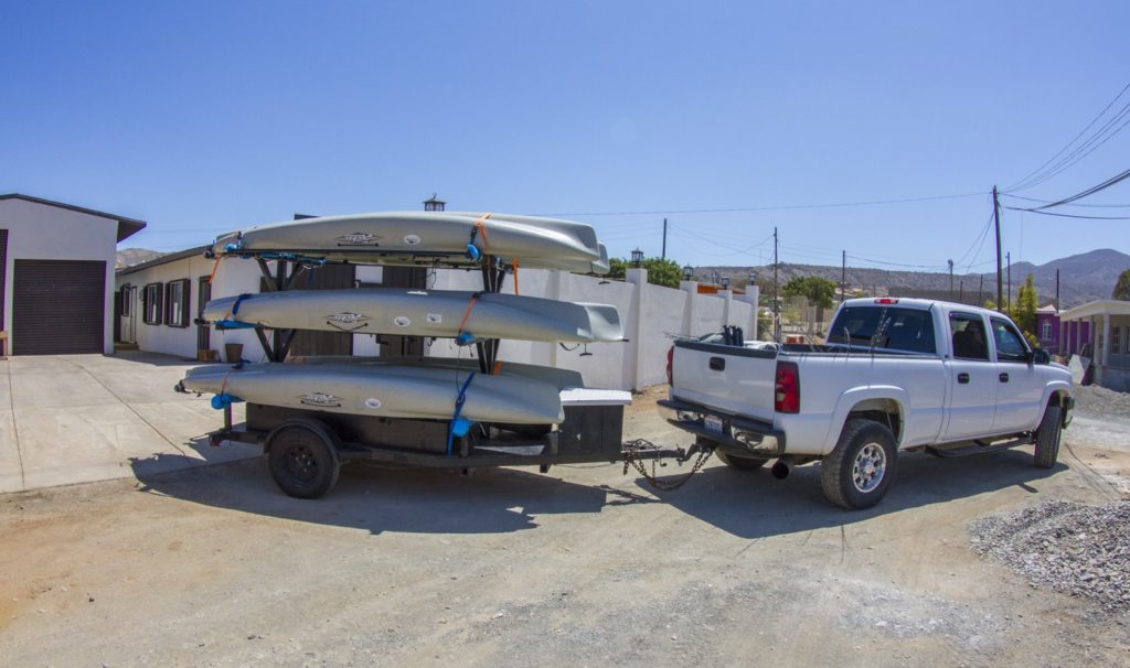 Cedros Kayak Fishing pickup pulls six kayaks to the water.