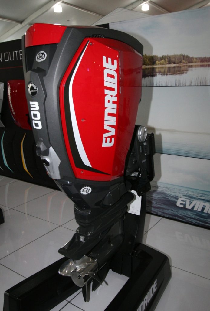 Evinrude 300 outboard engine at Miami Boat Show