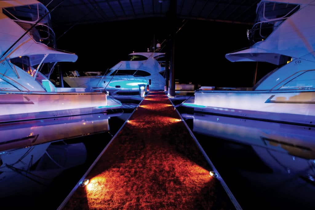 Sport fishing boats LEDs lighting marina docks