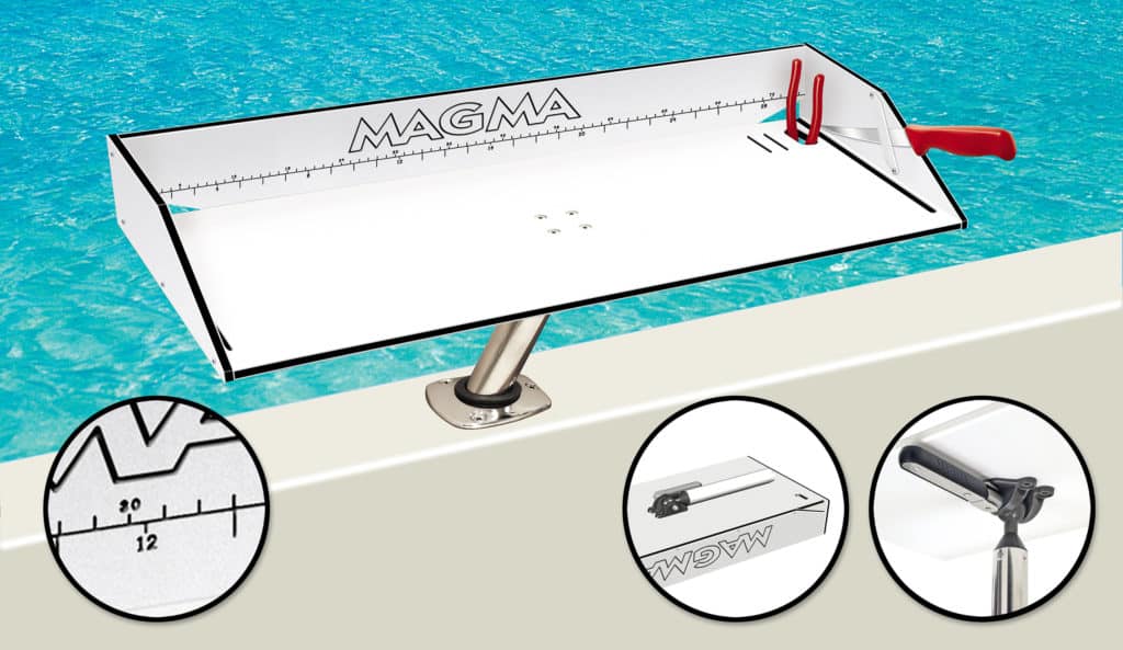 Magma cutting board with rod-holder mount