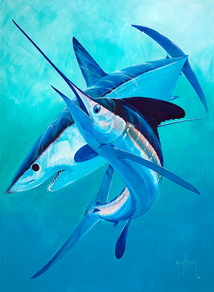 Guy Harvey painting mako and white