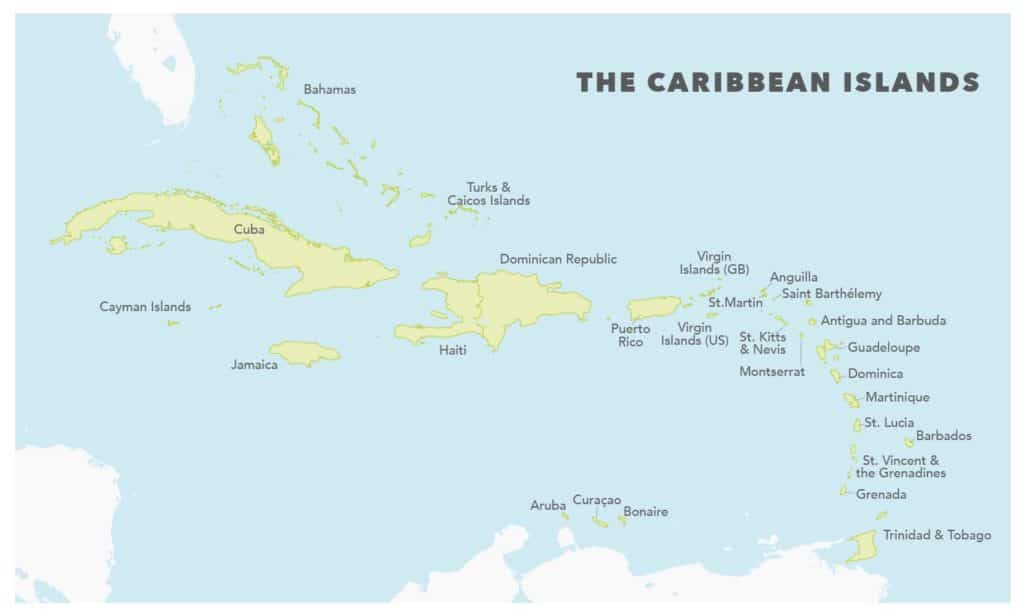 Map showing Caribbean islands