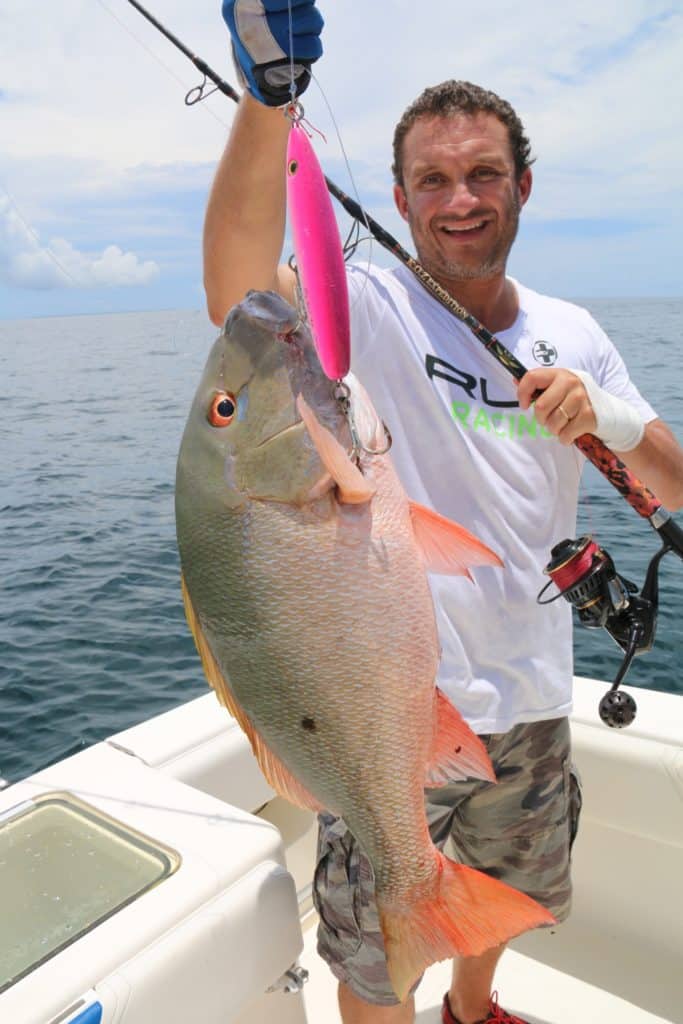Mutton snapper on a huge stickbait in the Caribbean