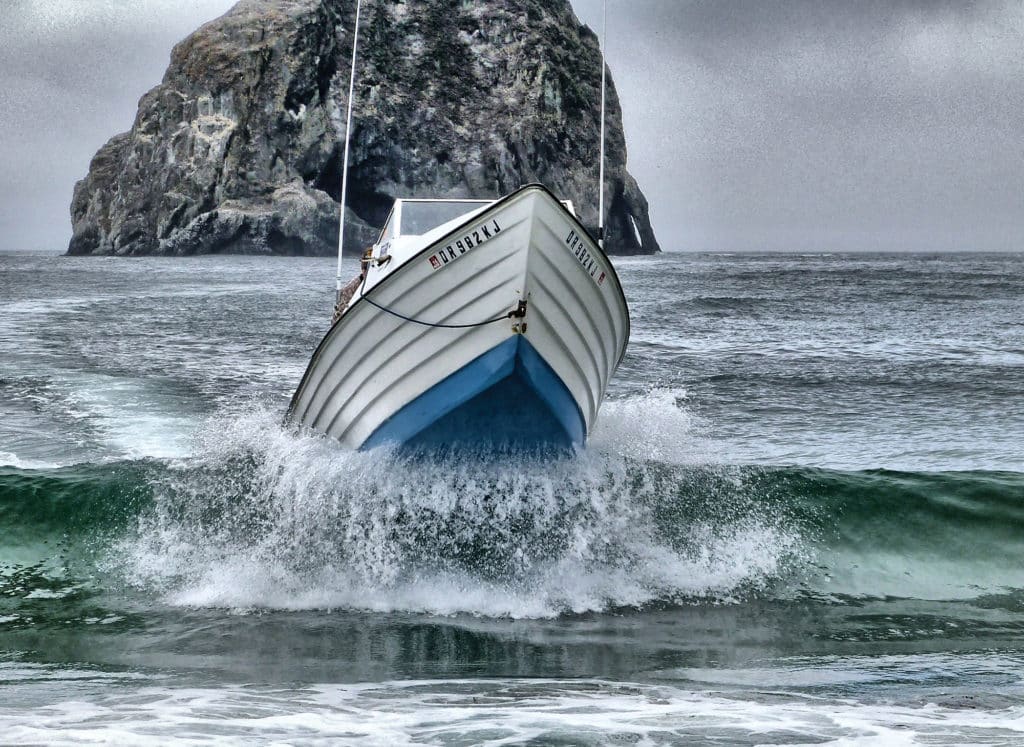 Oregon Wooden Dory Beaching