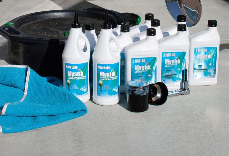 DYI fishing boat outboard engine oil change supplies