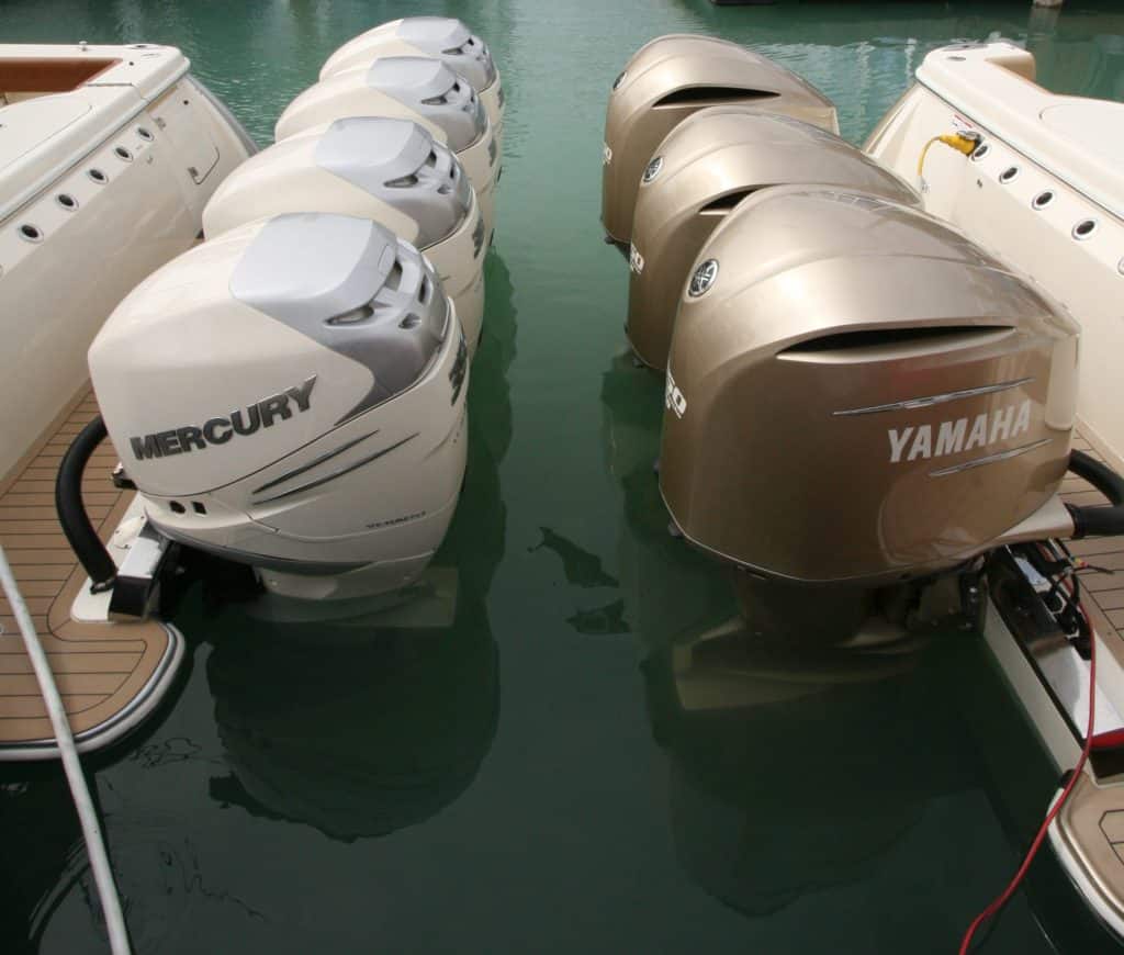 Mercury and Yamaha 350 outboards at Miami Boat Show