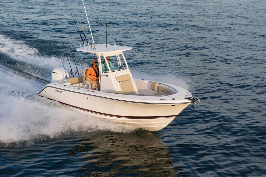 Pursuit C238se center console saltwater fishing boat running