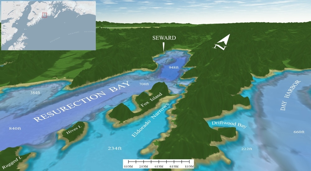 3D contour map of Resurrection Bay, Alaska