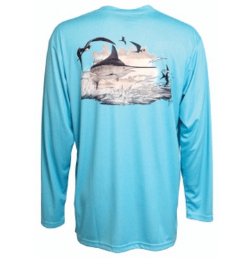 Guy Harvey Mens Ripped Long Sleeve T-Shirt Large Blue 