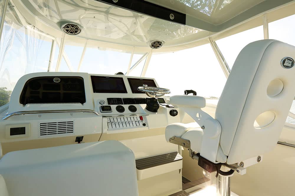 SeaVee 430FA center-console saltwater fishing boat bridge deck