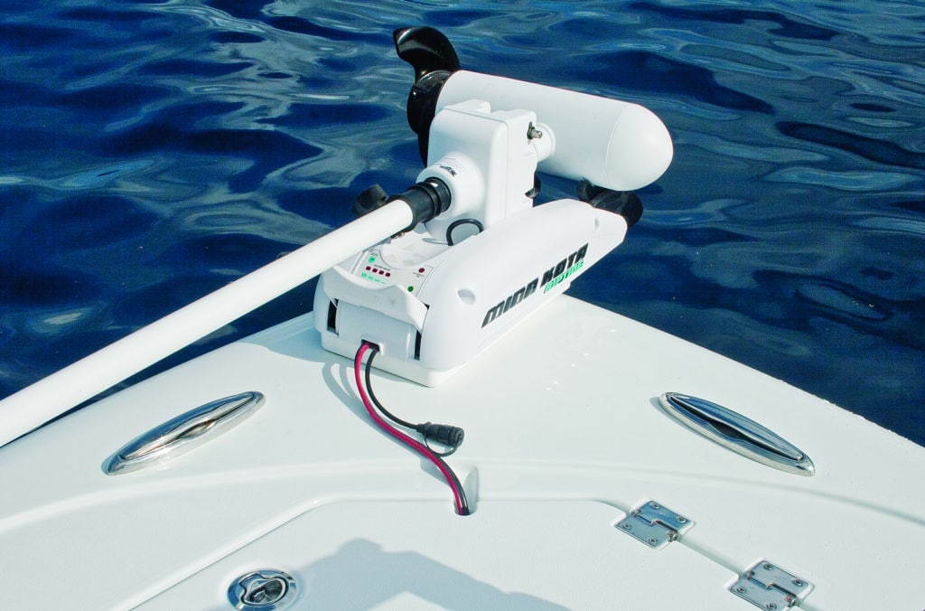 The bow of the Barker 26 Open is designed to accommodate an electric trolling motor.