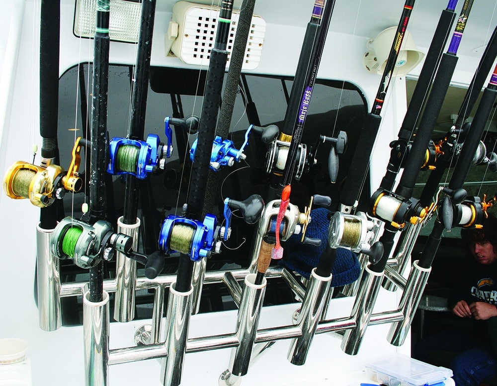Fishing rods stowed on a boat