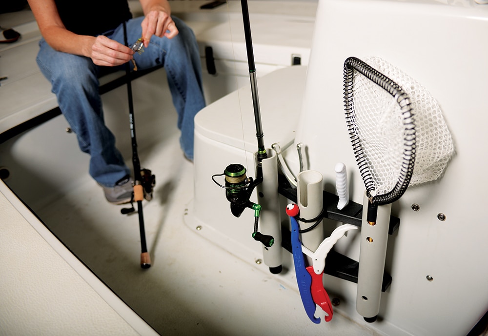 Fishing boat accessory racks