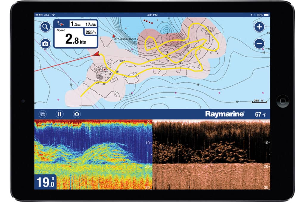 iPad Running Navionics App and Raymarine Dragonfly Data