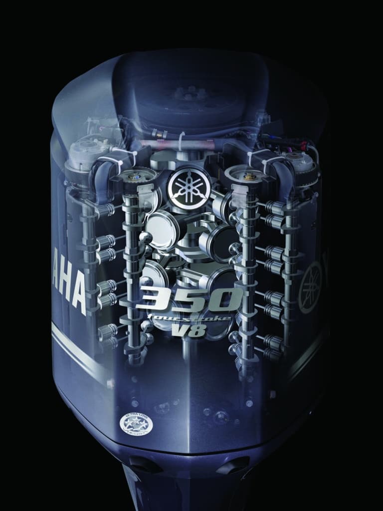 Yamaha 350 hp V8 outboard boat engine inside view