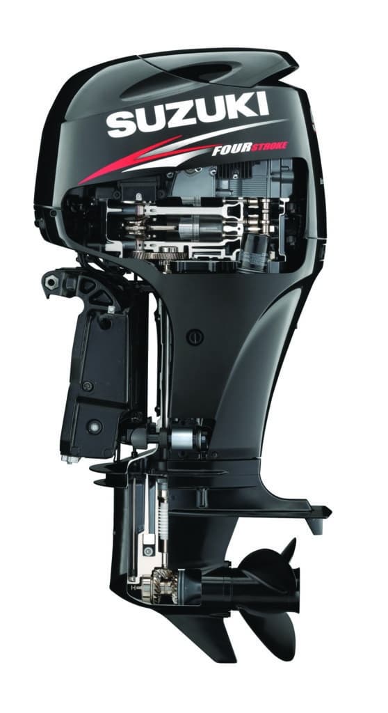 Suzuki Marine four-stroke outboard boat engine internal parts cutaway