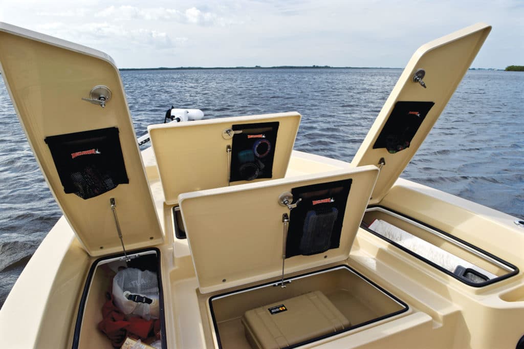 TackleWebs for storage aboard the Pathfinder 2400 TRS