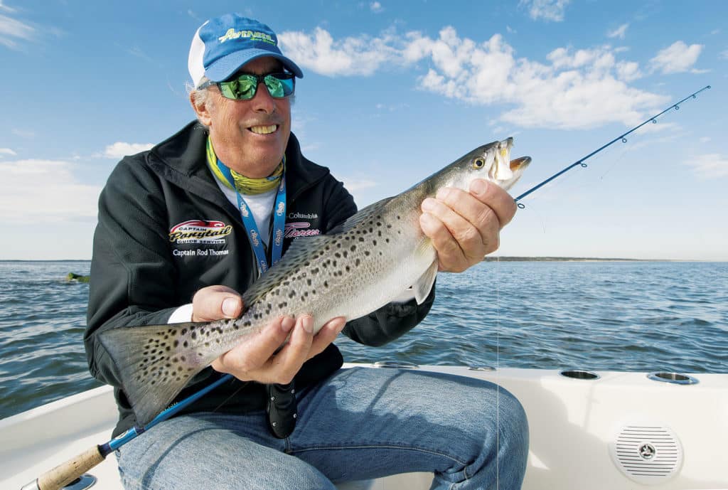 Capt. Rod Thomas and trout aboard Avenger