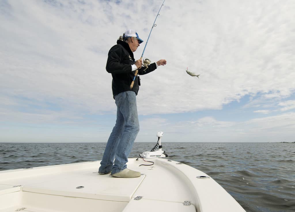 Capt. Rod Thomas and bluefish on Avenger foredeck