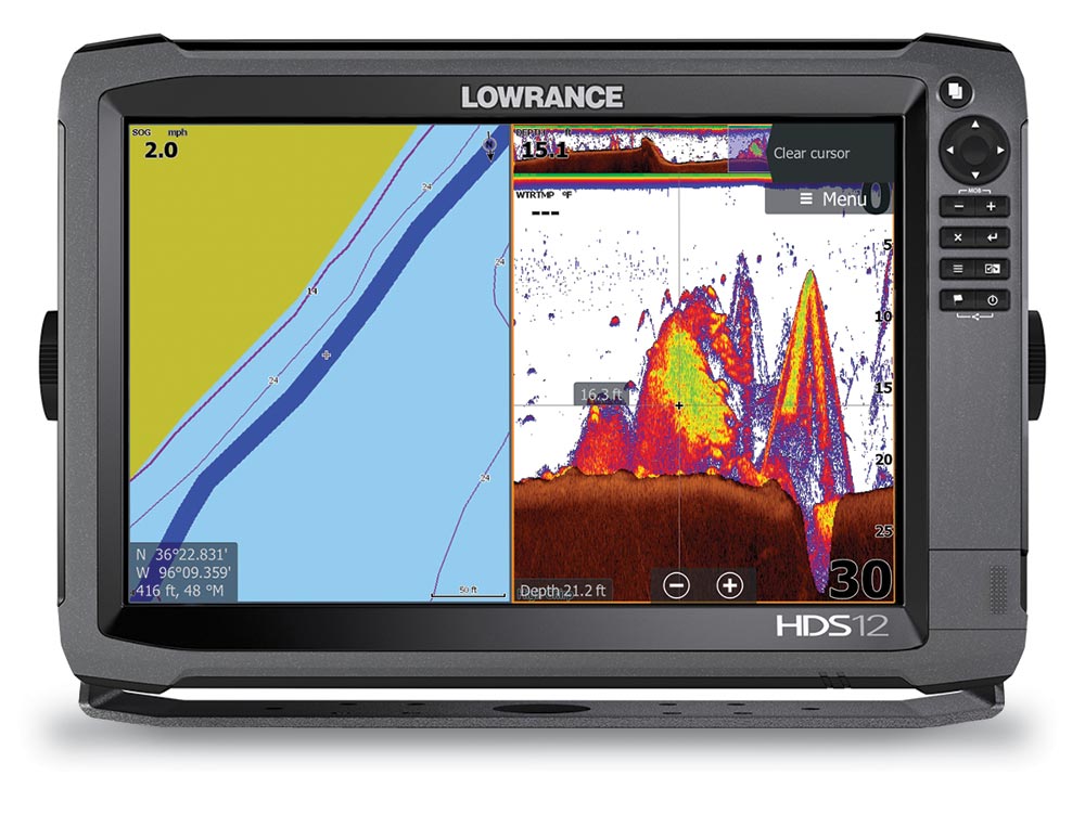 Lowrance Track Back fishfinder fishing display screen grab
