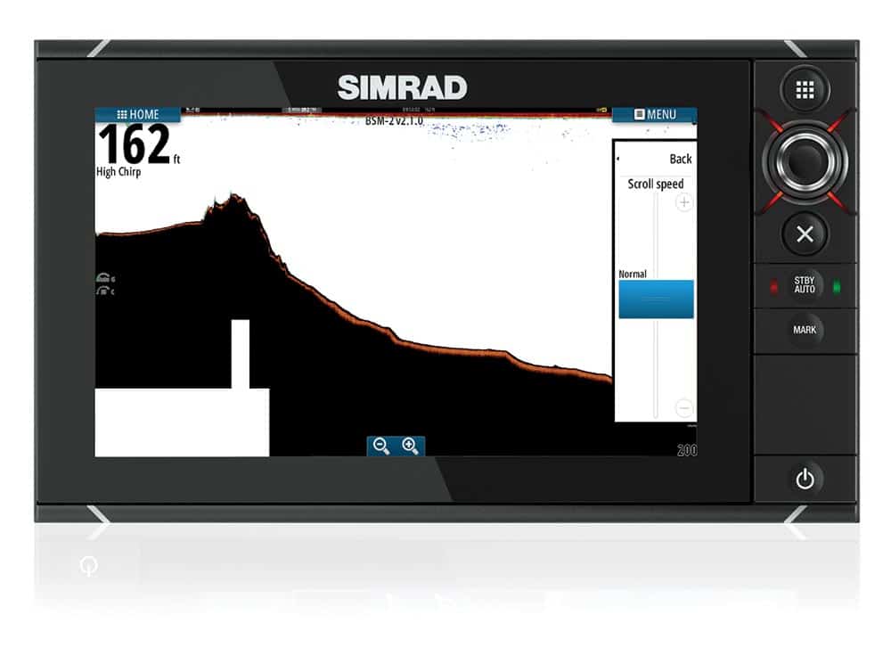 Simrad Scroll Speed fishfinder fishing display screengrab