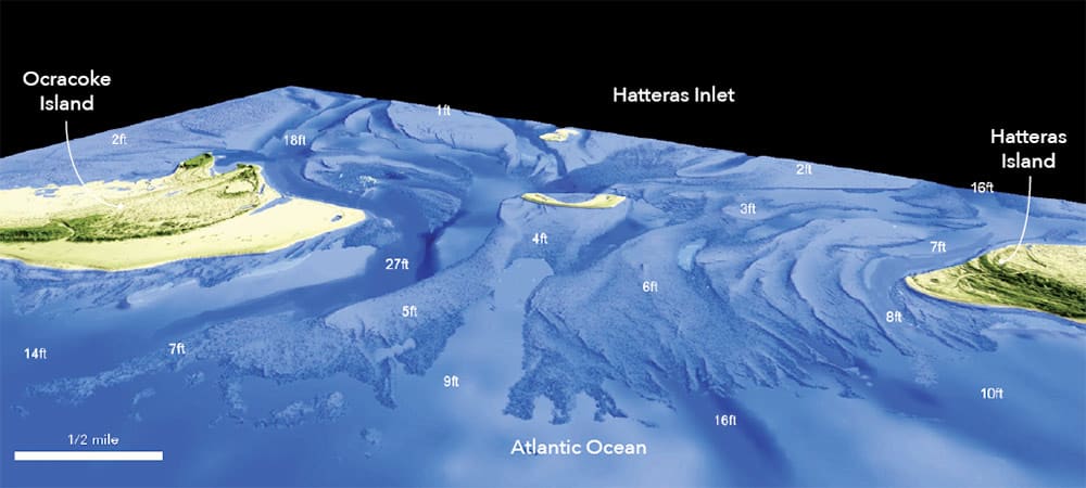 Fishing North Carolina's Outer Banks - 3D Contour chart of Hatteras Inlet