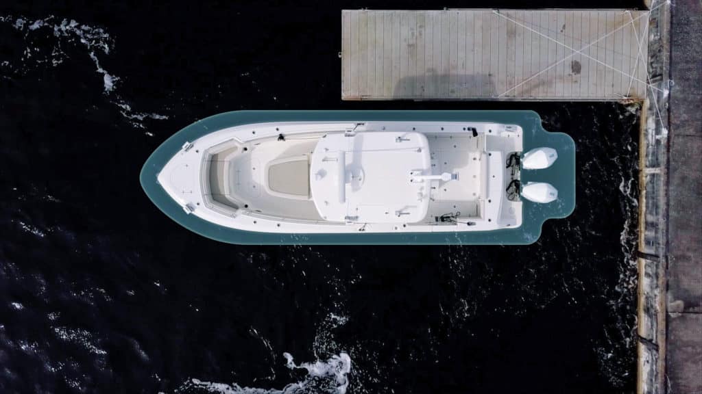 Overhead shot of boat docking