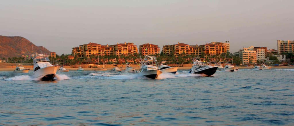 Tournament boats leave port out of Cabo San Lucas