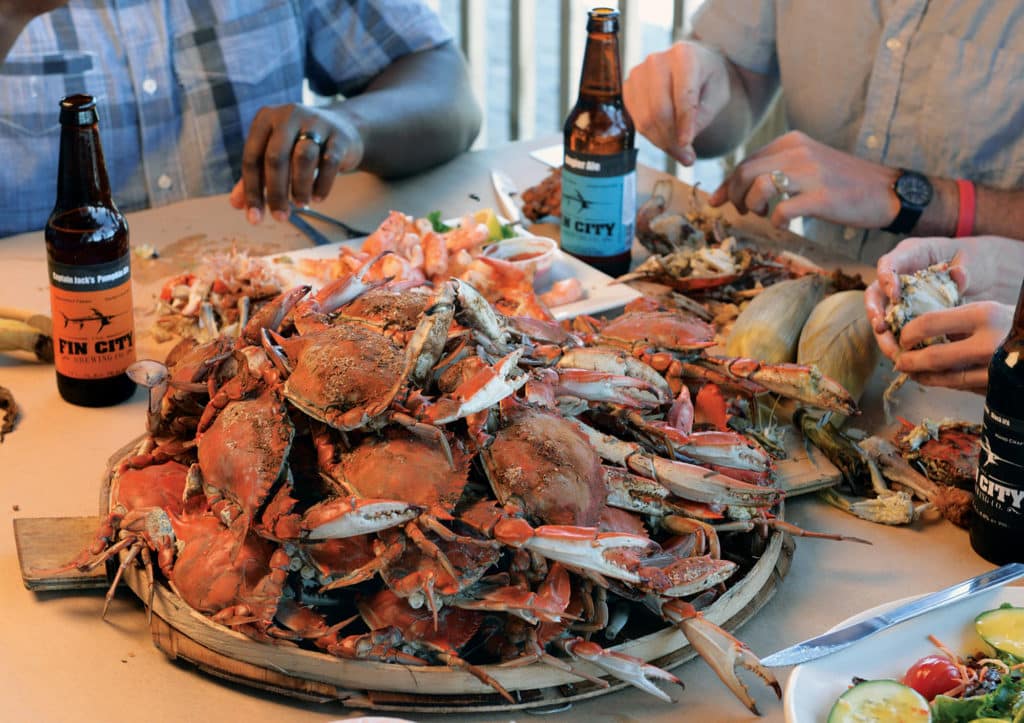 Plate of steamed blue crabs