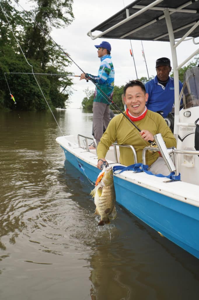 Singapore angler Leonard Wang with river snapper