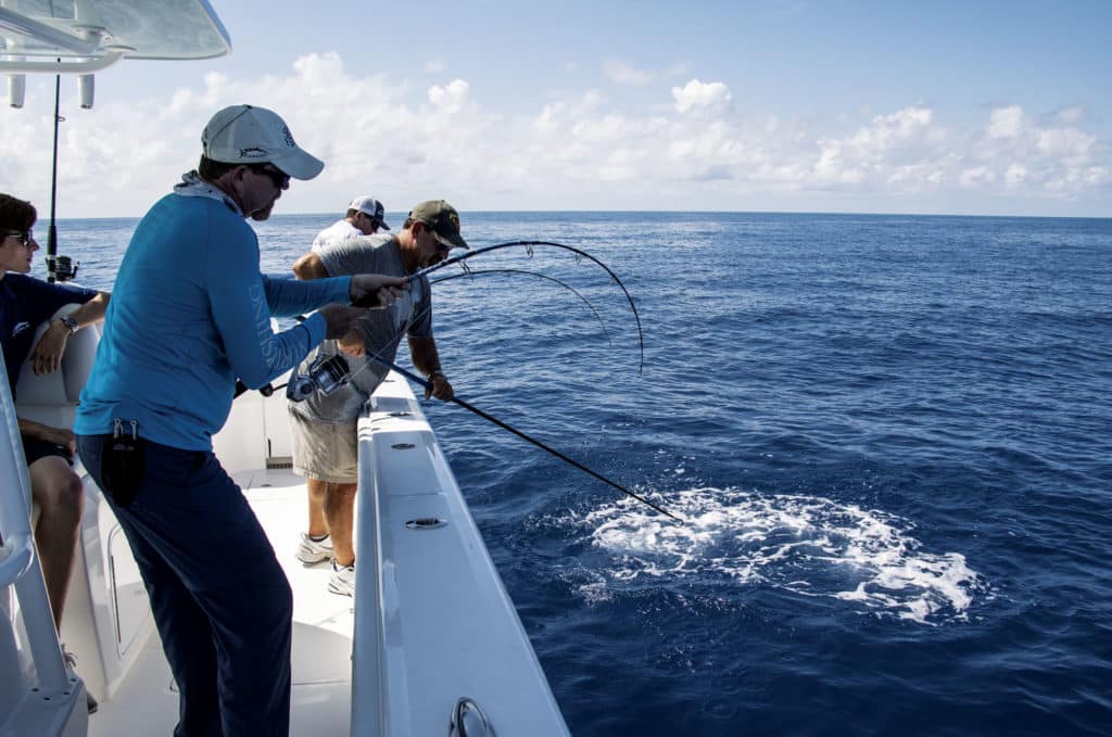 Blackfin tuna and mutton snapper hooked up in the Dry Tortugas