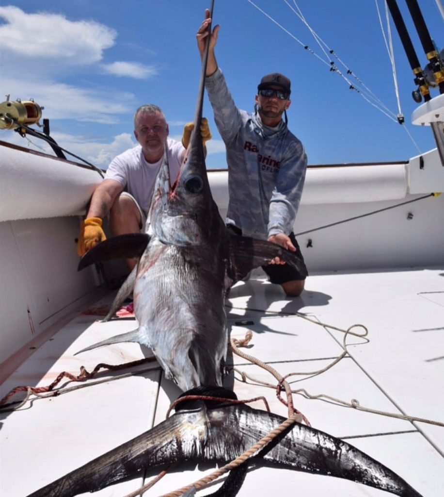 Large swordfish caught using an electric reel