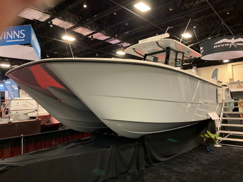 Invincible 35 Catamaran in the convention center