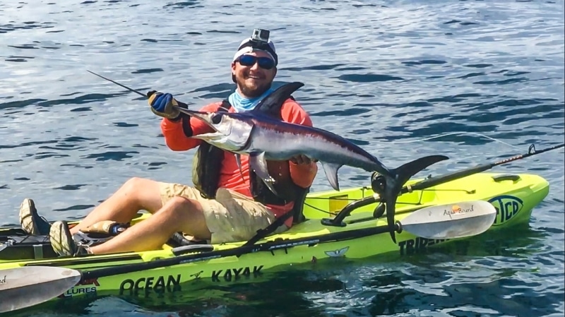 70 miles out in the Gulf of Mexico this kayak angler lands a small swordfish