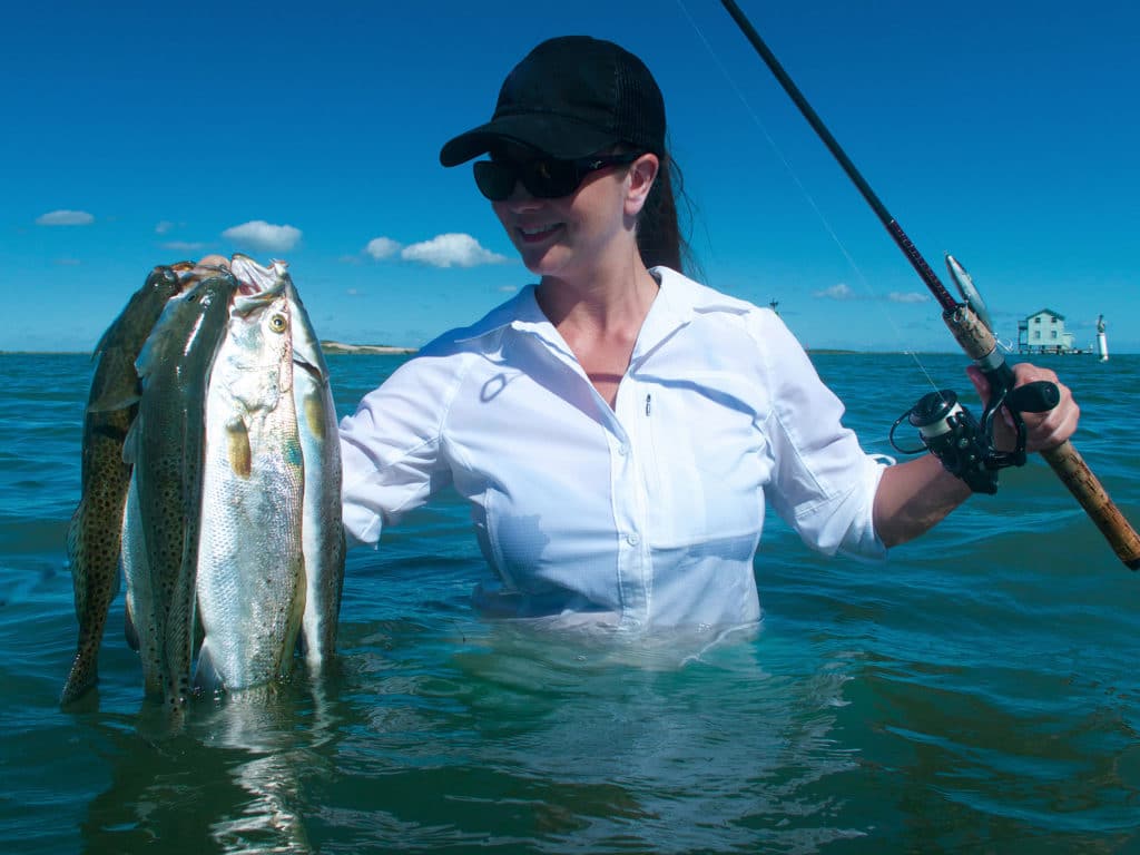 Stringer of Trout from Wading in Texas