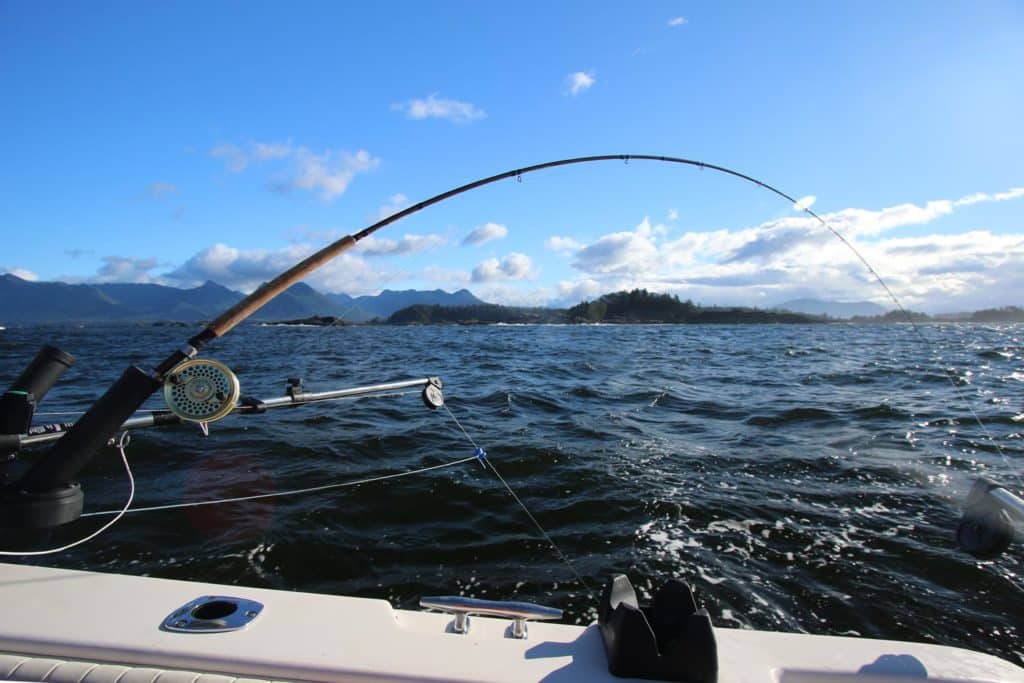 Salmon trolling with downrigger, British Columbia coast