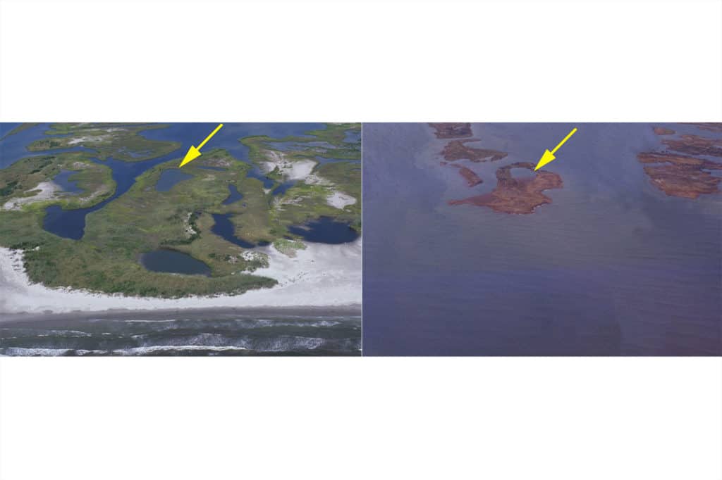 Chandeleur Islands Louisiana photo comparisons before and after hurricanes