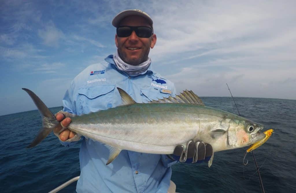 fishing Australia's Great Barrier Reef double-lined mackerel saltwater game fish