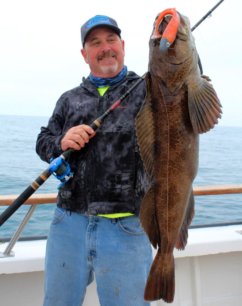 Big lingcod brought on the boat