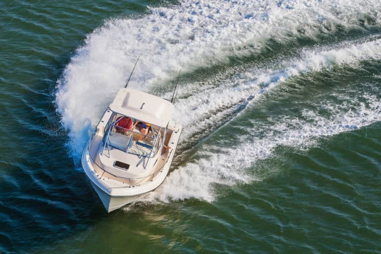 Walkaround boat on the water