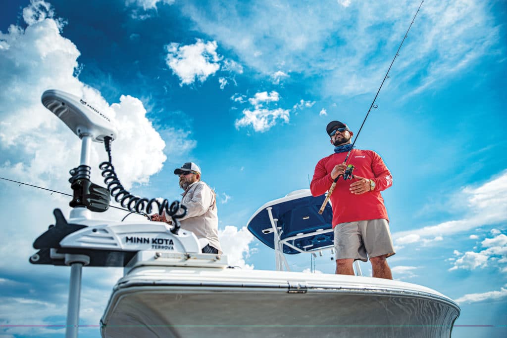 Fishermen using a trolling motor