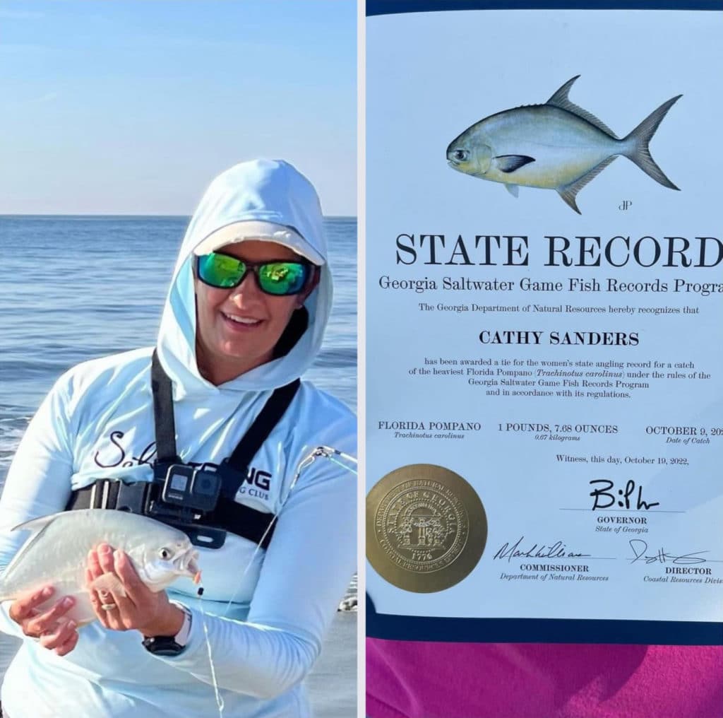 Cathy Sanders holding pompano