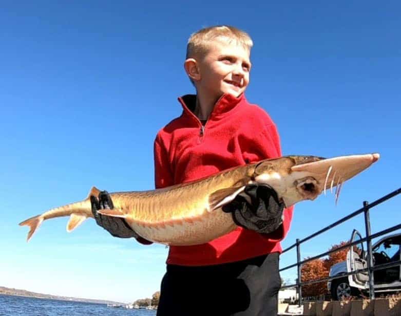 Kashten Gustafson with sturgeon