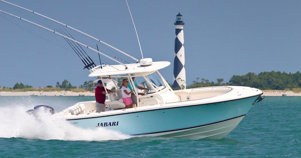 Fishing boat running near inlet