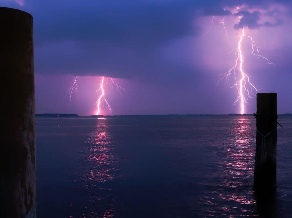 lightning strike over water