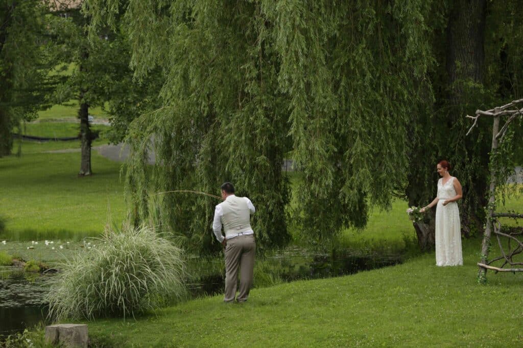 fishing at wedding ceremony