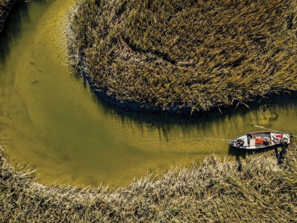 Anglers fly-fishing backwater