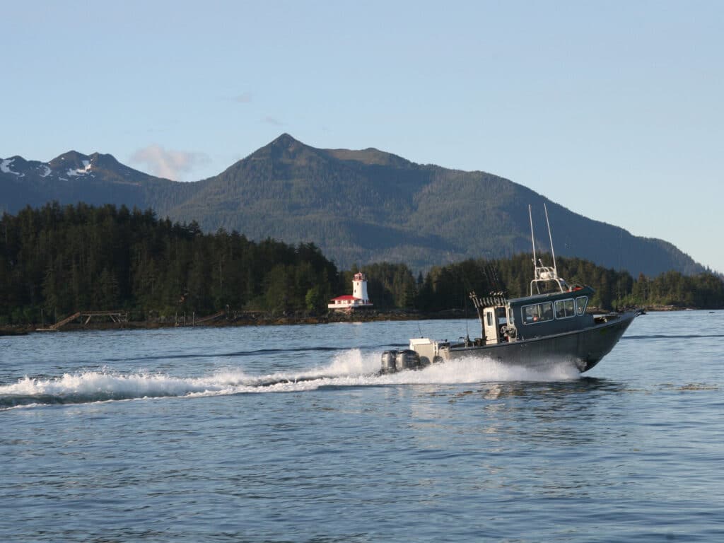 Boat running out to fish in Alaska