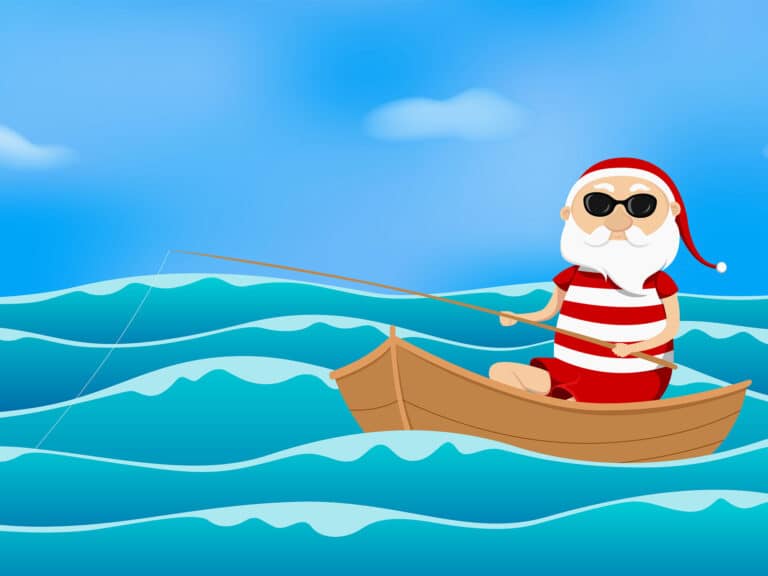 Santa fishing in the ocean