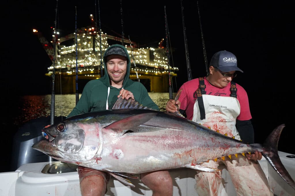 Tuna fishing around an oil rig